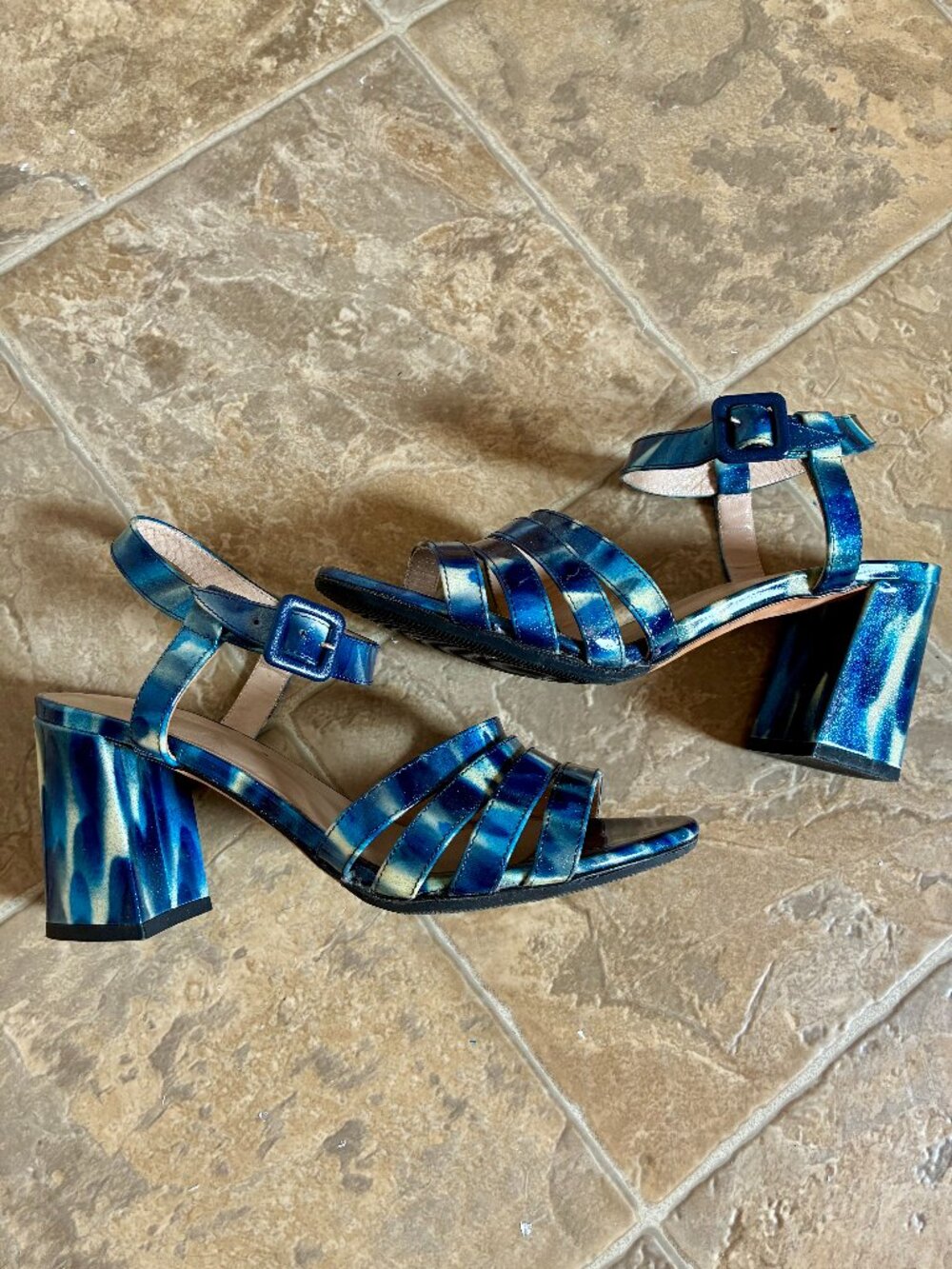 Maryam Nassir Zadeh Palma High Sandals in Blue Sky Sparkle Tortoise